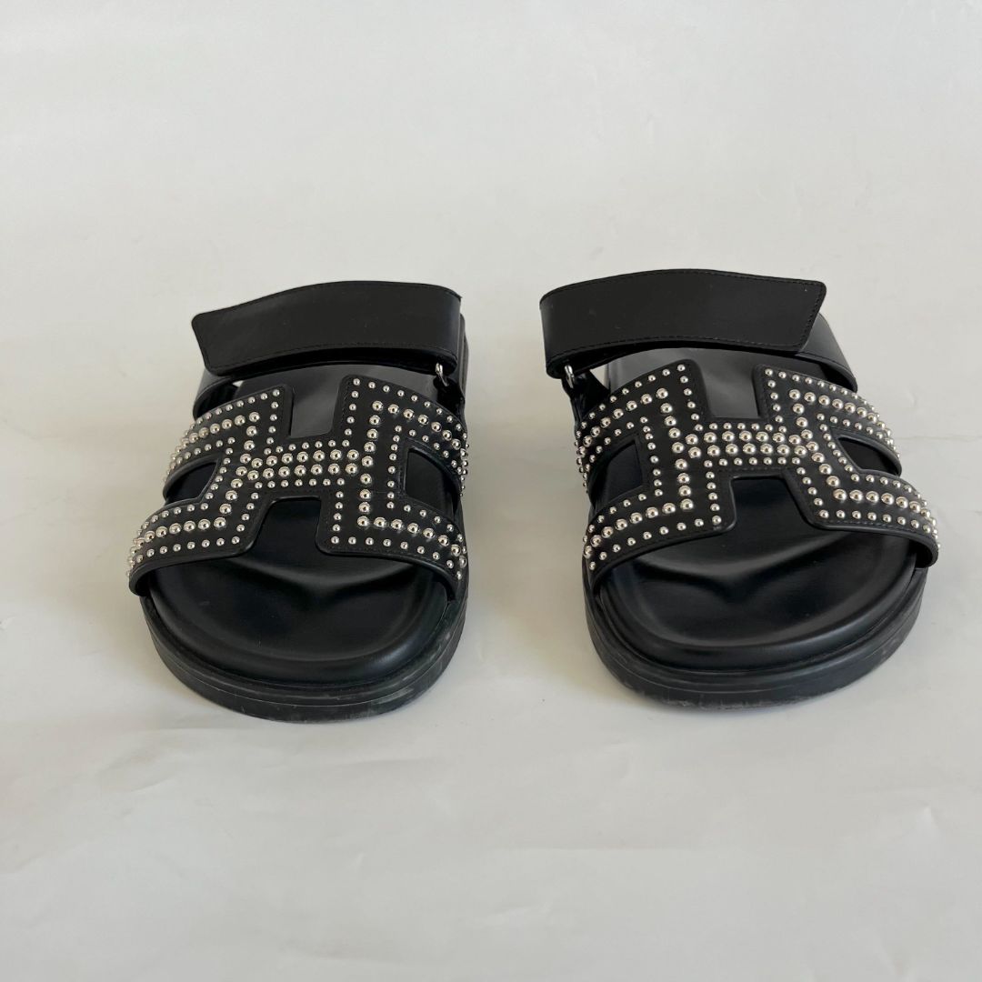 Hermès Chypre Black Studded Sandals, 37