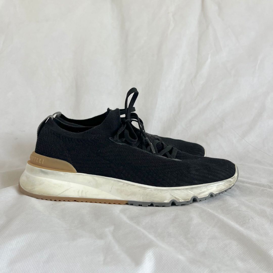 Brunello Cucinelli Black Knit Lace Up Sneaker Shoes, 43
