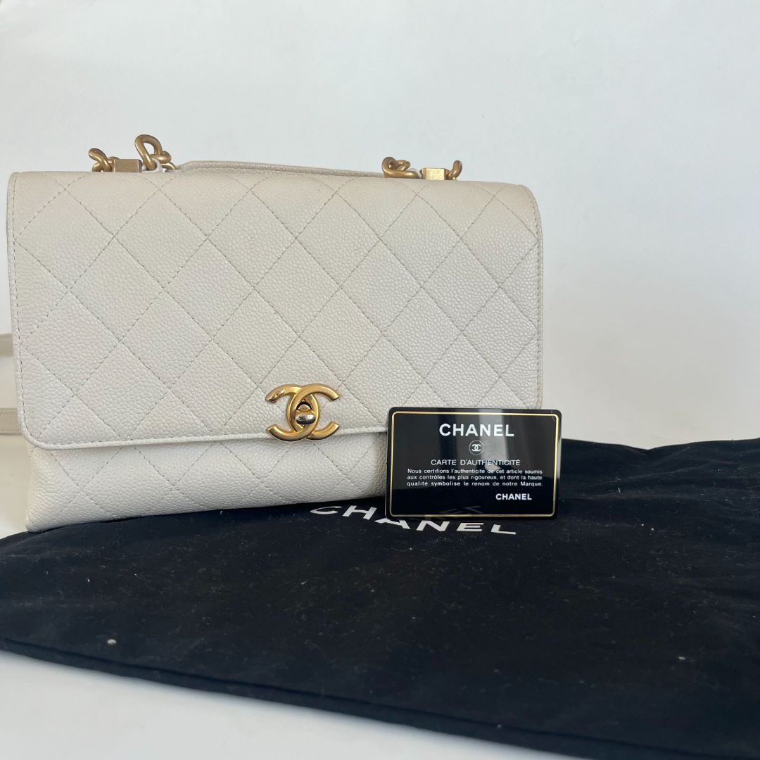 Chanel White Quilted Caviar Leather Medium Chic Affinity Flap Bag - BOPF