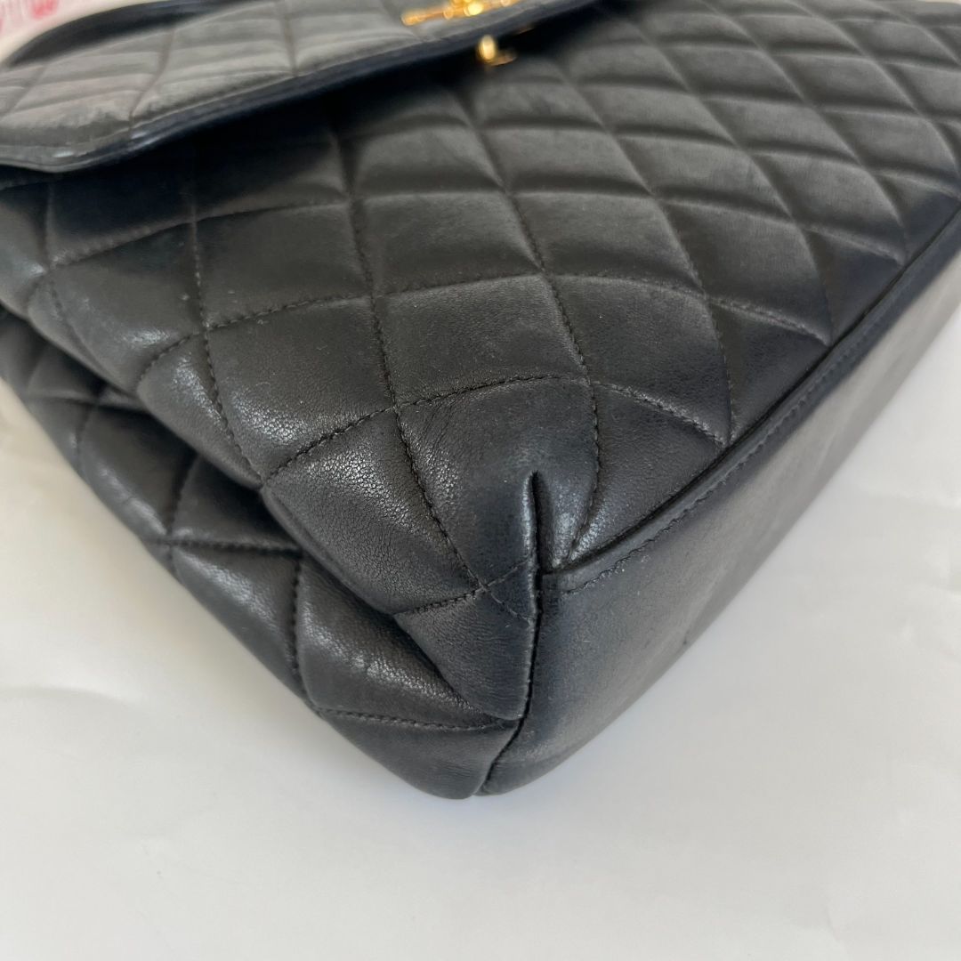 Vintage Quilted XL Logo Shoulder Tote Bag in Black Caviar
