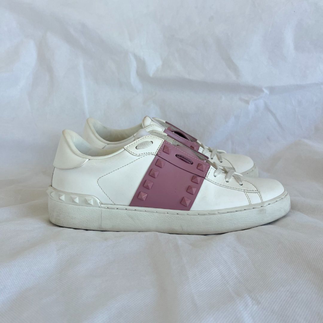 Valentino White/Purple Rockstud Lace Up Sneaker, Shoes
