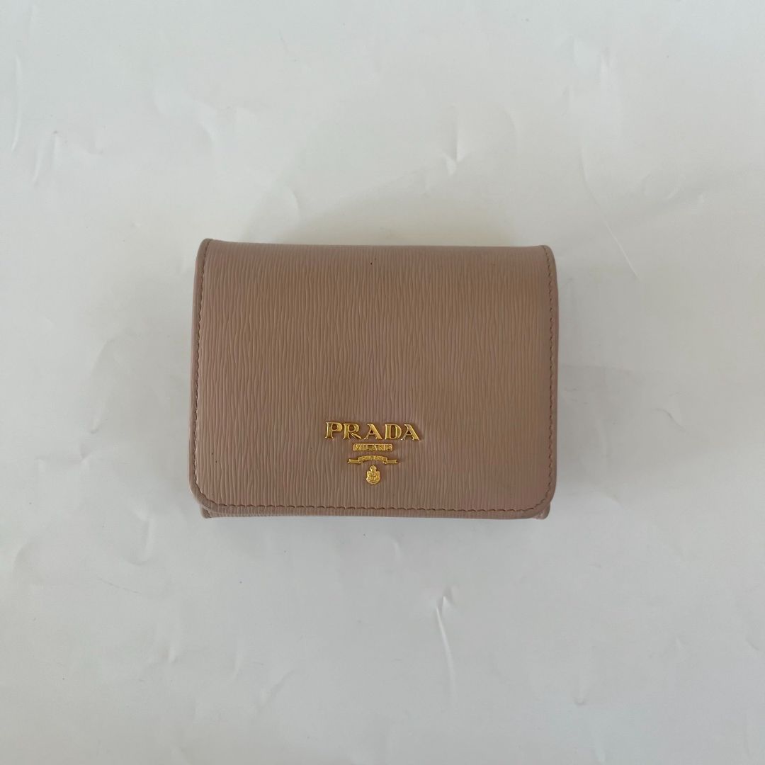 Prada Beige Saffiano Leather Trifold Compact Wallet