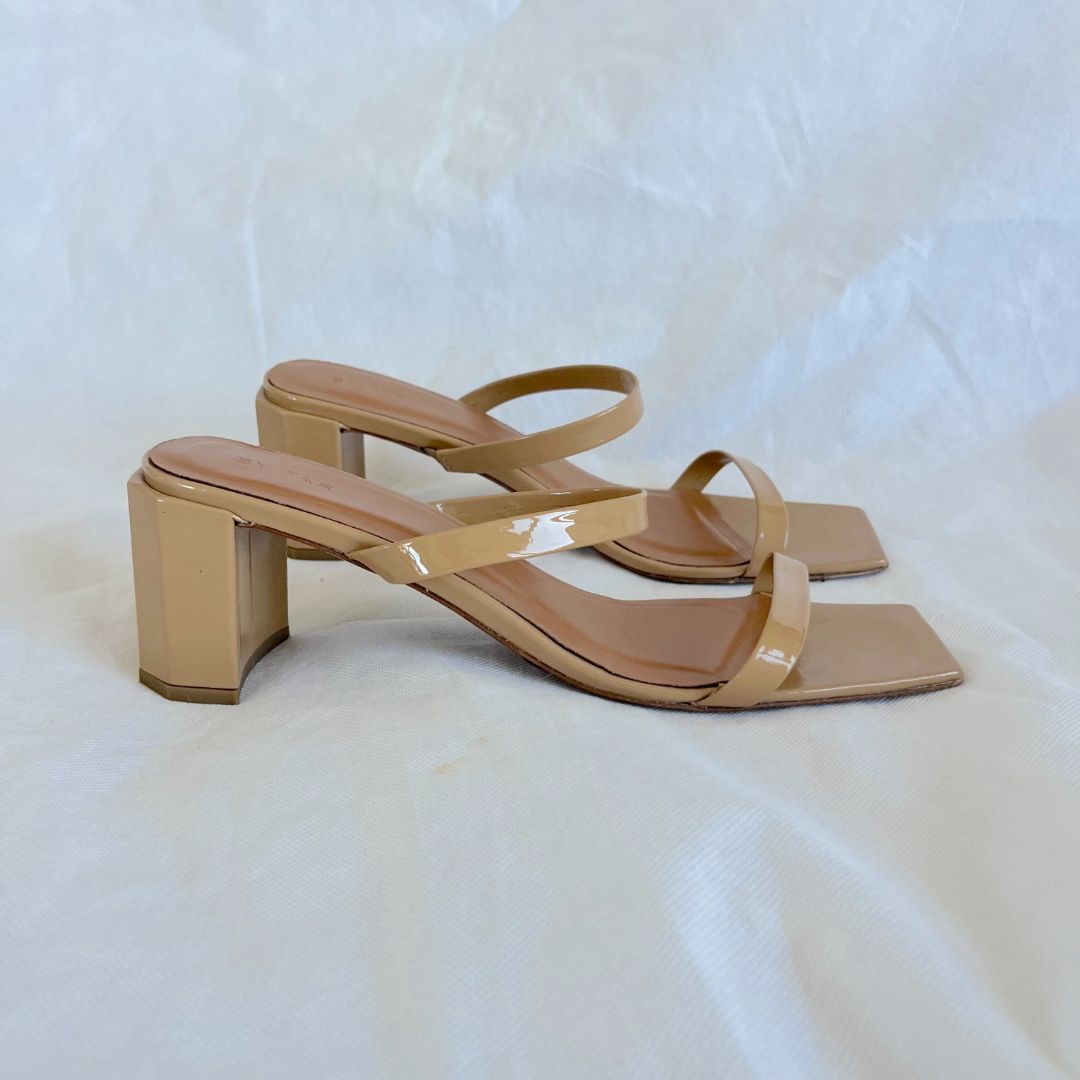 By Far Beige Tanya Patent Leather Sandals,40