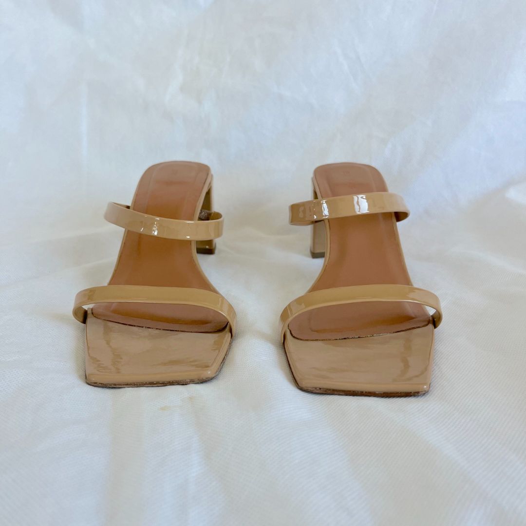 By Far Beige Tanya Patent Leather Sandals,40