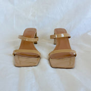 By Far Beige Tanya Patent Leather Sandals,40