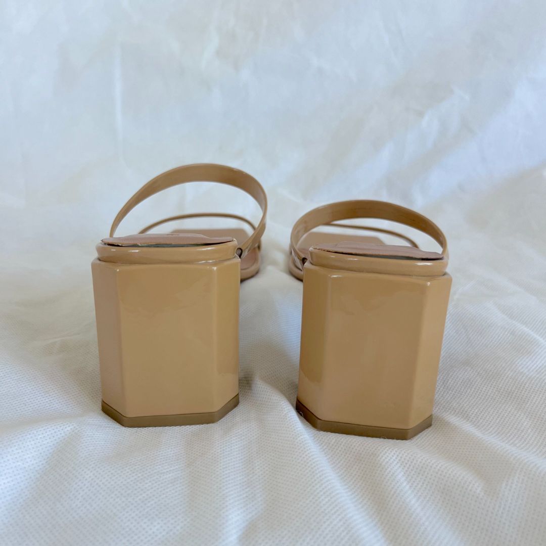 By Far Beige Tanya Patent Leather Sandals,40