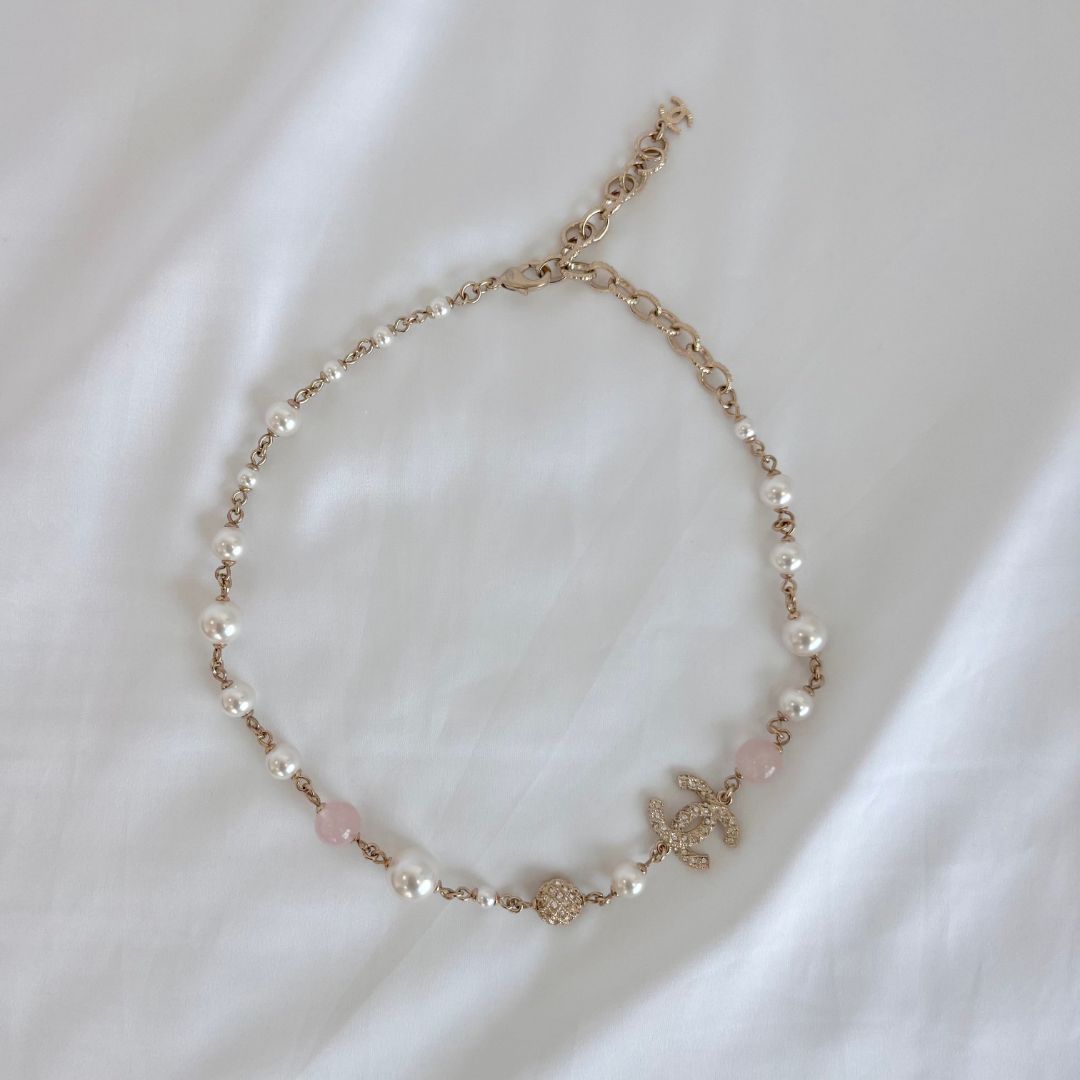 Chanel Faux Pearl CC Crystal Necklace
