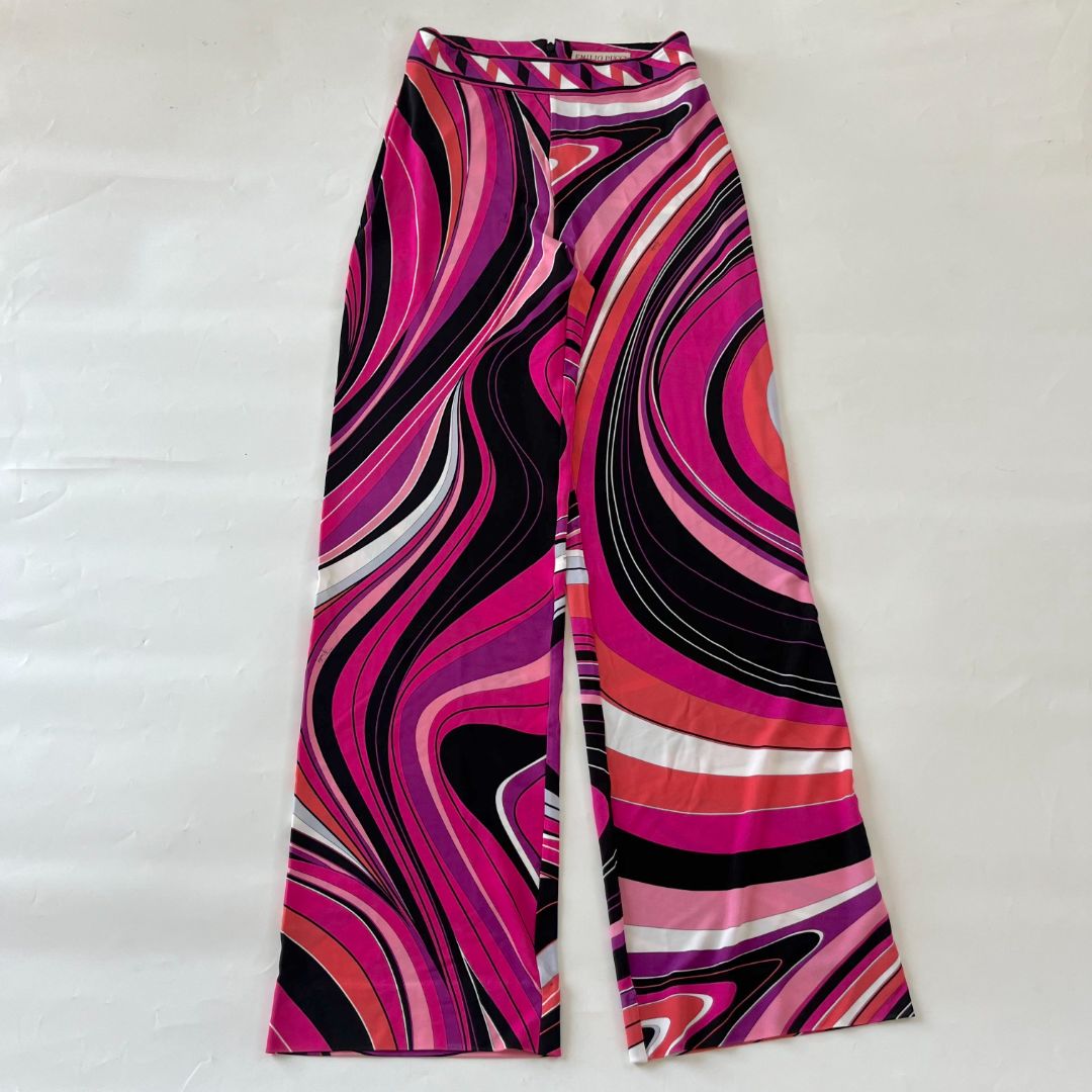 Emilio Pucci pink/black printed wide leg trousers - BOPF