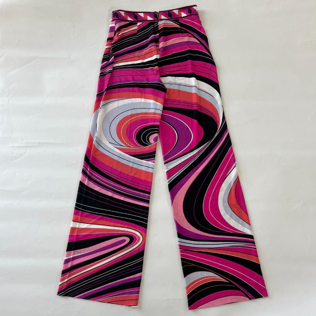 Emilio Pucci pink/black printed wide leg trousers