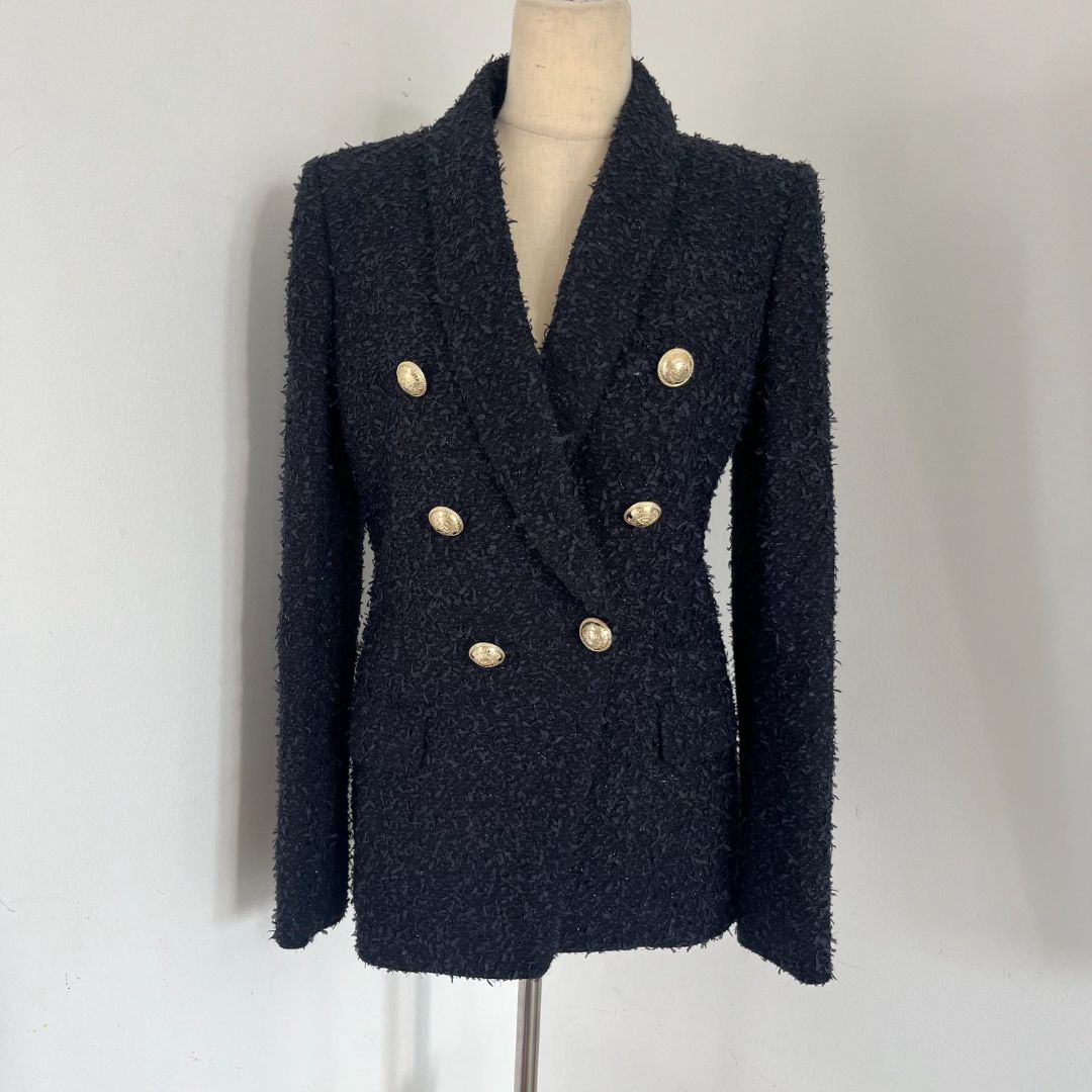 Balmain black tweed double breasted jacket