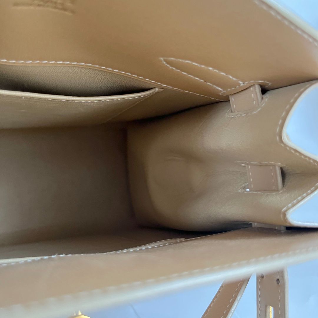 Hermès beige box calfskin Kelly Sports bag