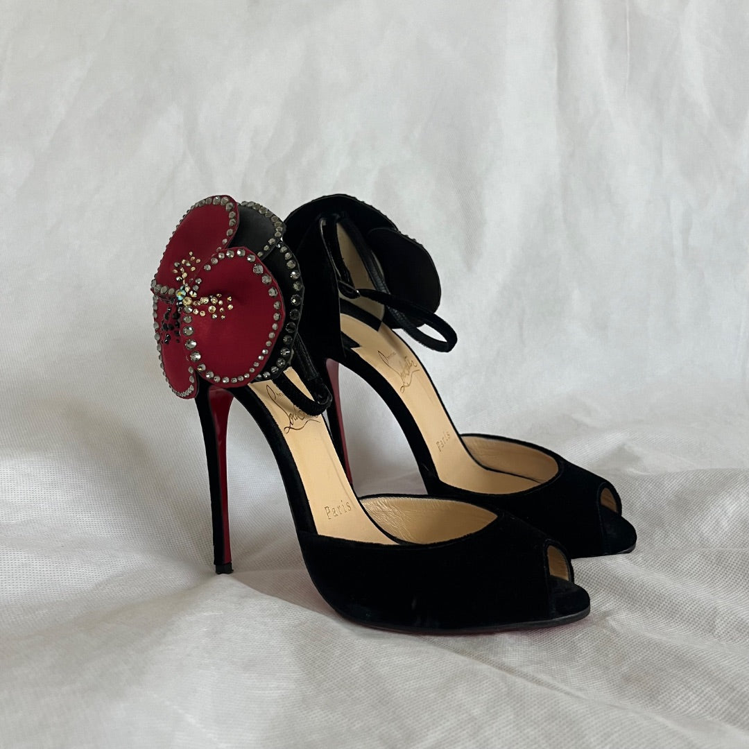 Christian Louboutin black velvet Pensamoi sandals