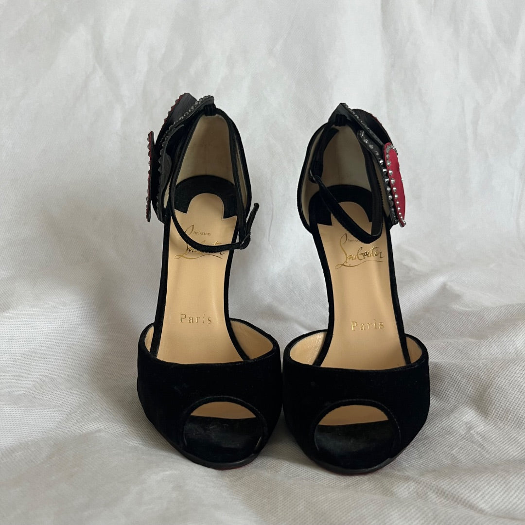 Christian Louboutin black velvet Pensamoi sandals