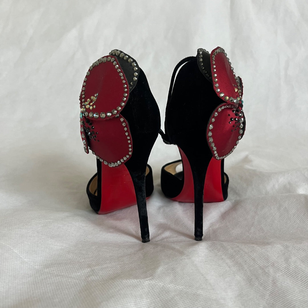 Christian Louboutin black velvet Pensamoi sandals