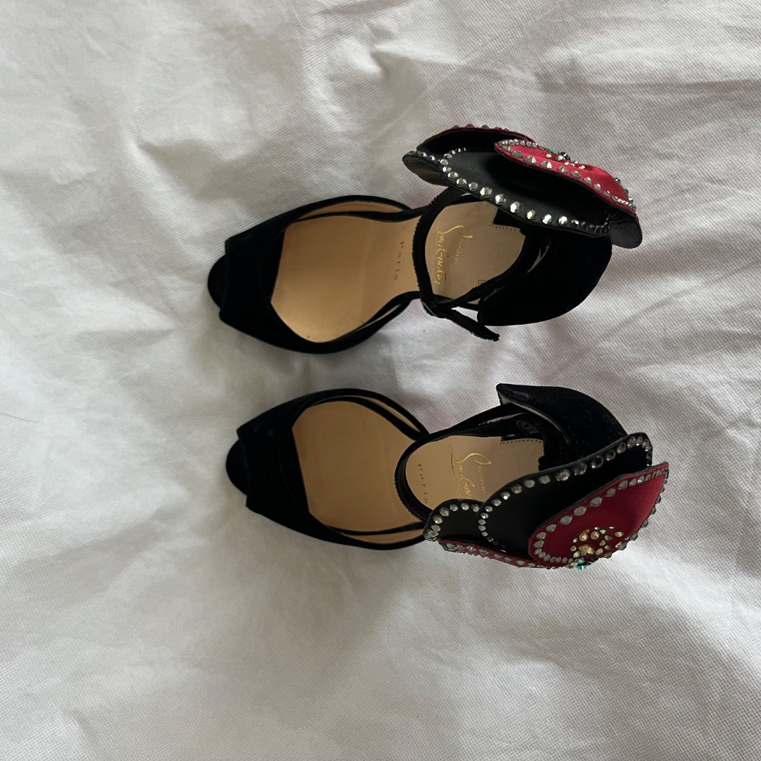 Christian Louboutin black velvet Pensamoi sandals