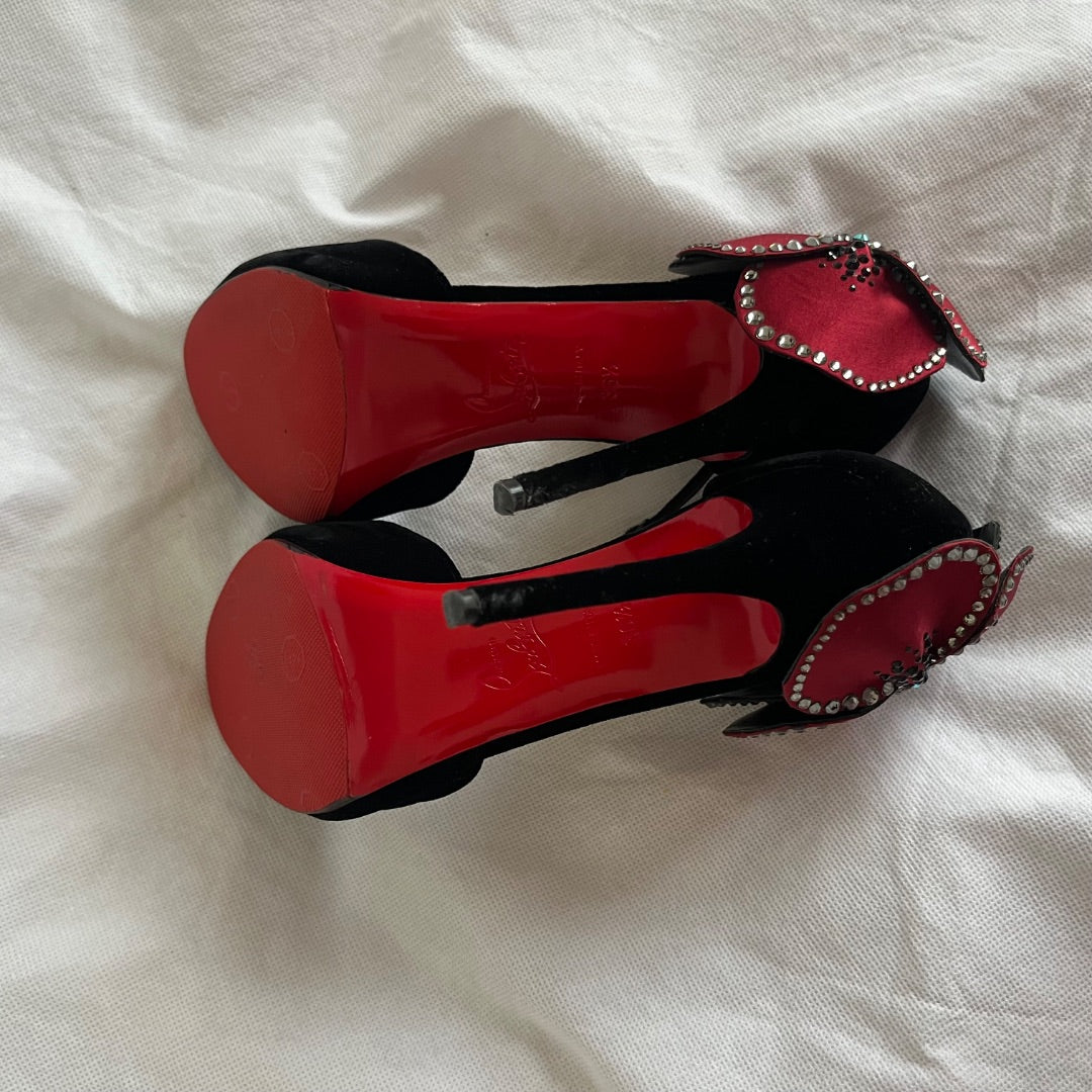 Christian Louboutin black velvet Pensamoi sandals