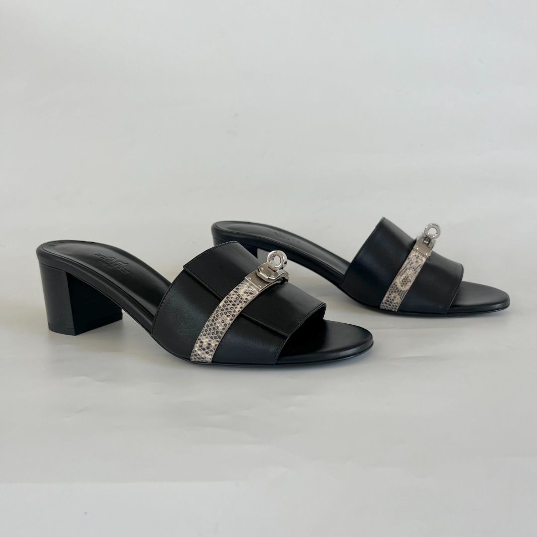 Hermès GiGi 50 high heel sandal in calfskin and Natura lizard, 37.5 - BOPF