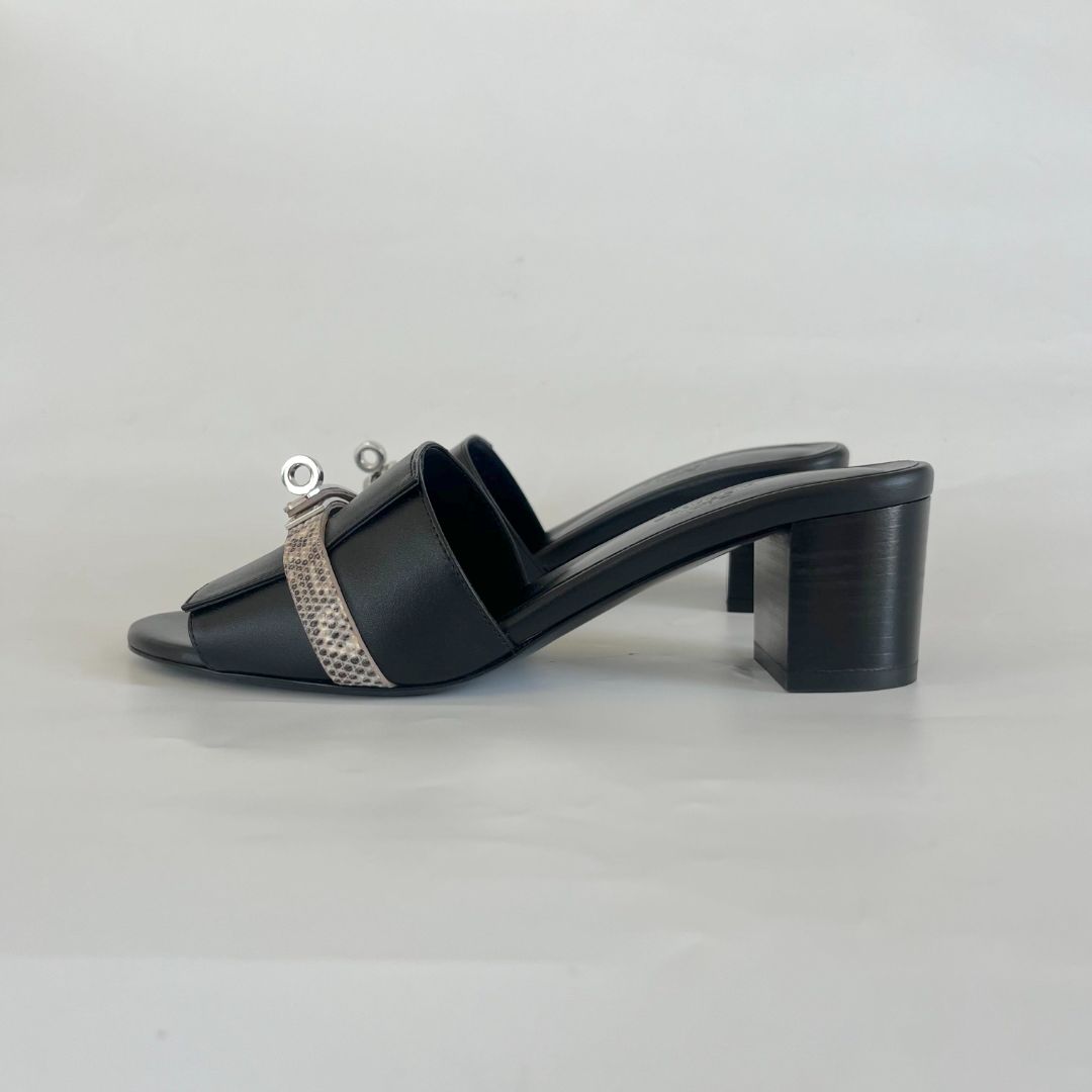 Hermès GiGi 50 high heel sandal in calfskin and Natura lizard, 37.5