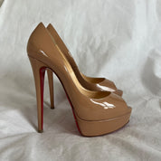 Christian Louboutin nude patent leather platform peep toe pump