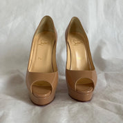 Christian Louboutin nude patent leather platform peep toe pump