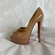 Christian Louboutin nude patent leather platform peep toe pump