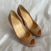 Christian Louboutin nude patent leather platform peep toe pump