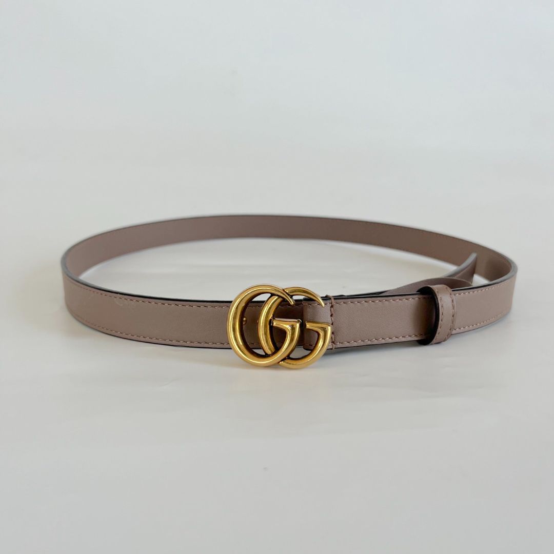 Gucci Dusty Pink Leather Double G Buckle Slim Belt 85 CM