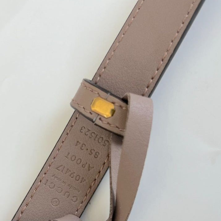 Gucci Dusty Pink Leather Double G Buckle Slim Belt 85cm