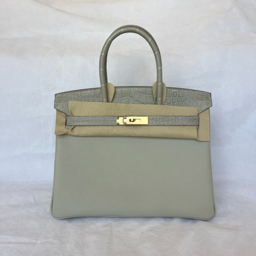 Hermès Gris Perle GHW Birkin 30 Touch Togo /Alli Missi Mat Bag, 30