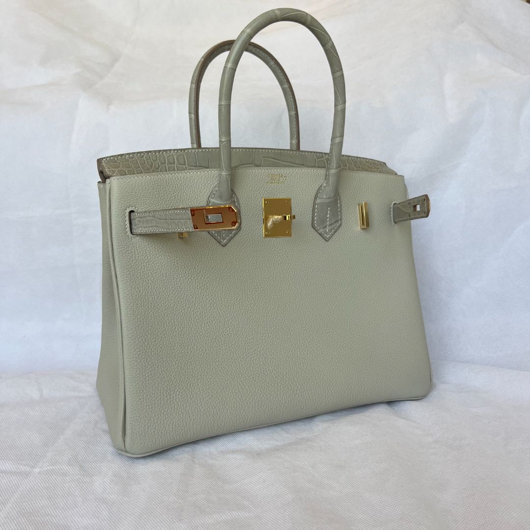 Hermès Gris Perle GHW Birkin 30 Touch Togo /Alli Missi Mat Bag, 30