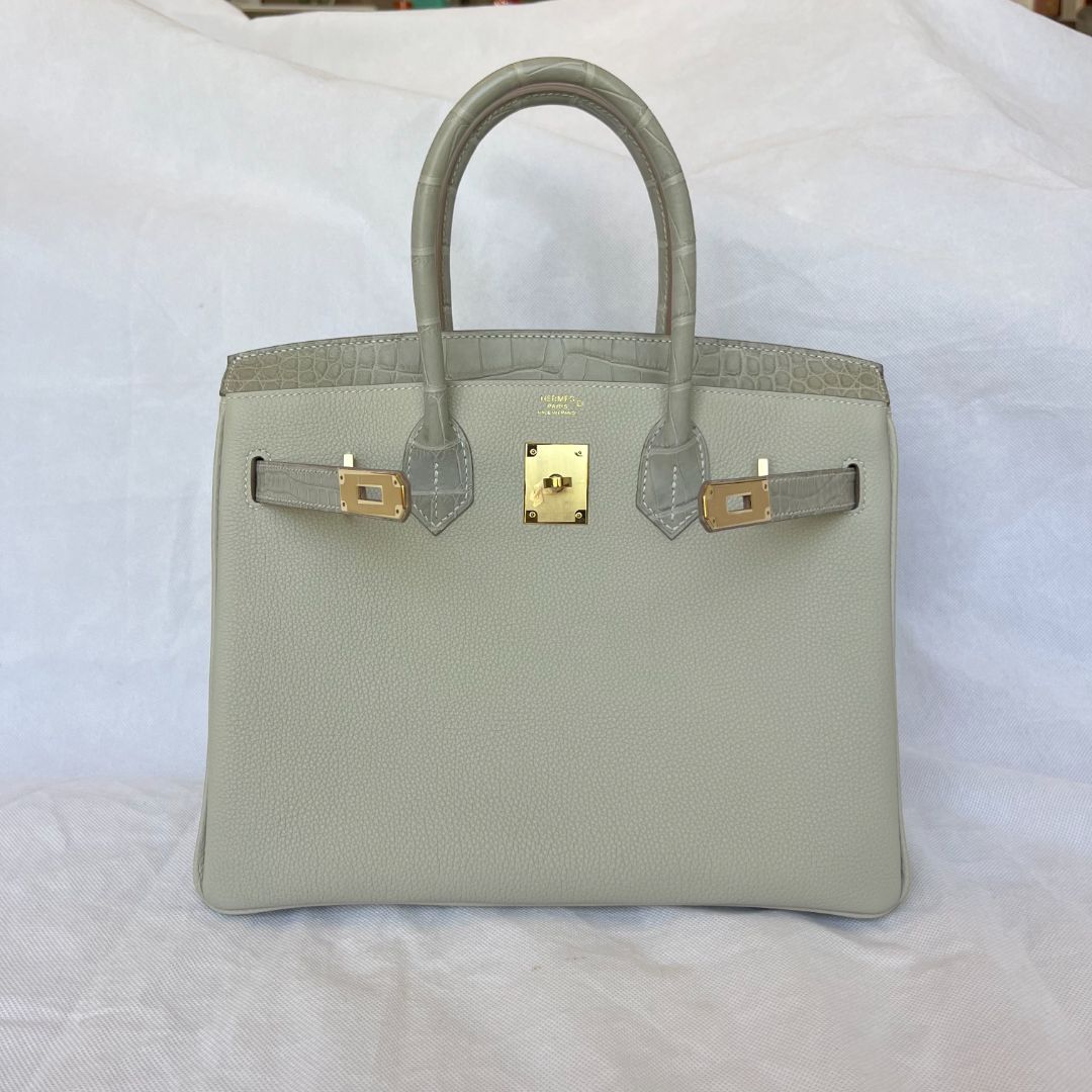 Hermès Gris Perle GHW Birkin 30 Touch Togo /Alli Missi Mat Bag, 30