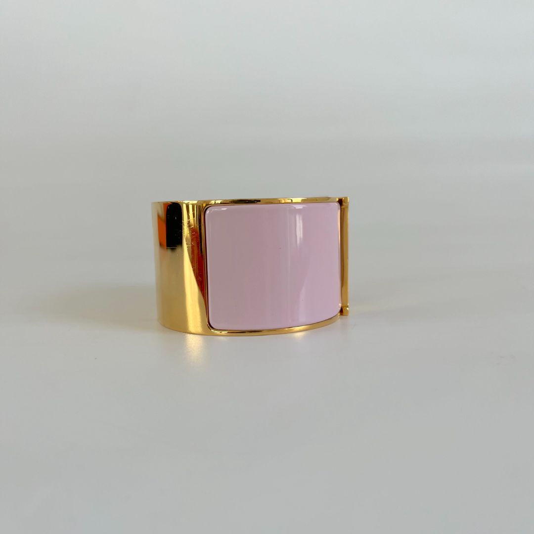Hermès Clic Clac H Pink Enamel GoldTone Extra Wide Bracelet