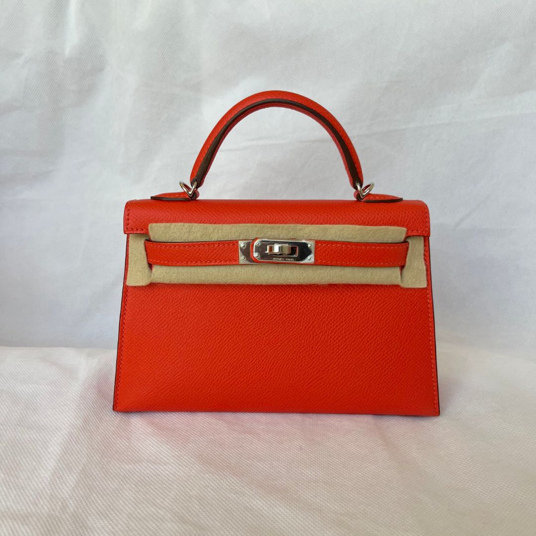Hermes Mini Kelly Sellier Epsom PHW Orange Bag