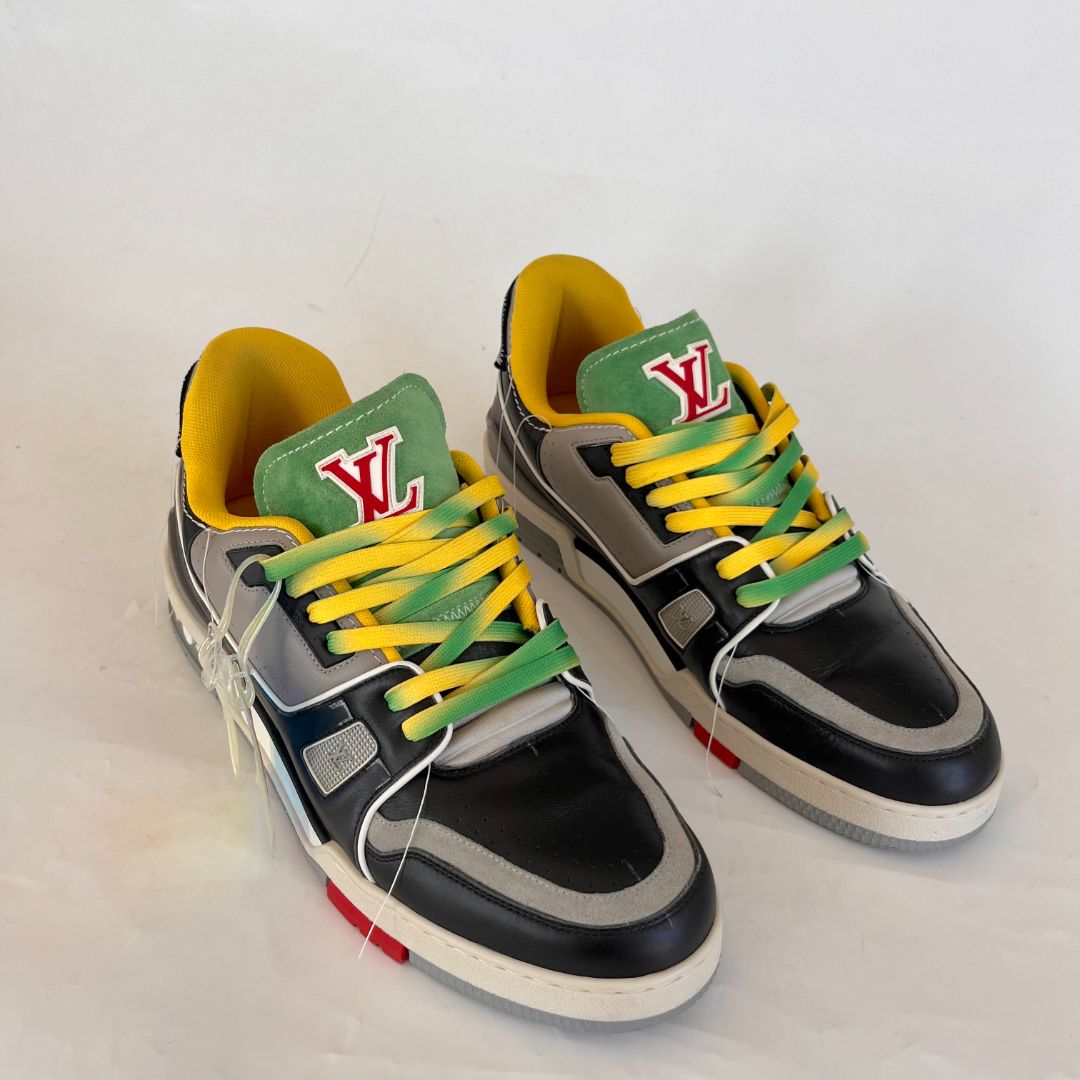 Louis Vuitton Black Grey Upcycled Trainer Sneakers, UK 10
