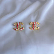 Chanel Gold Striped Textured Stud Earrings