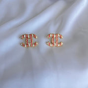 Chanel Gold Striped Textured Stud Earrings