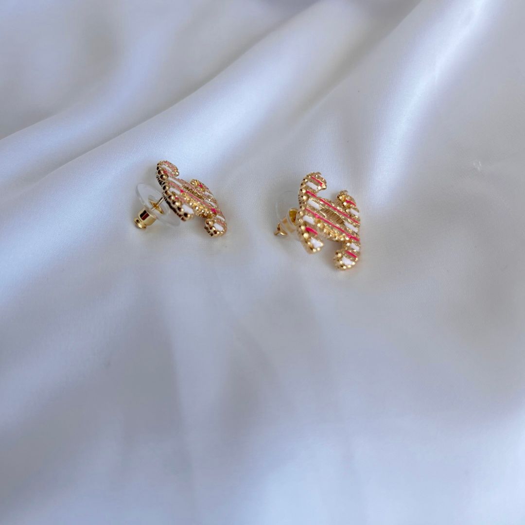 Chanel Gold Striped Textured Stud Earrings