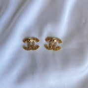 Chanel Gold Striped Textured Stud Earrings