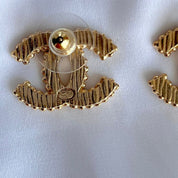 Chanel Gold Striped Textured Stud Earrings