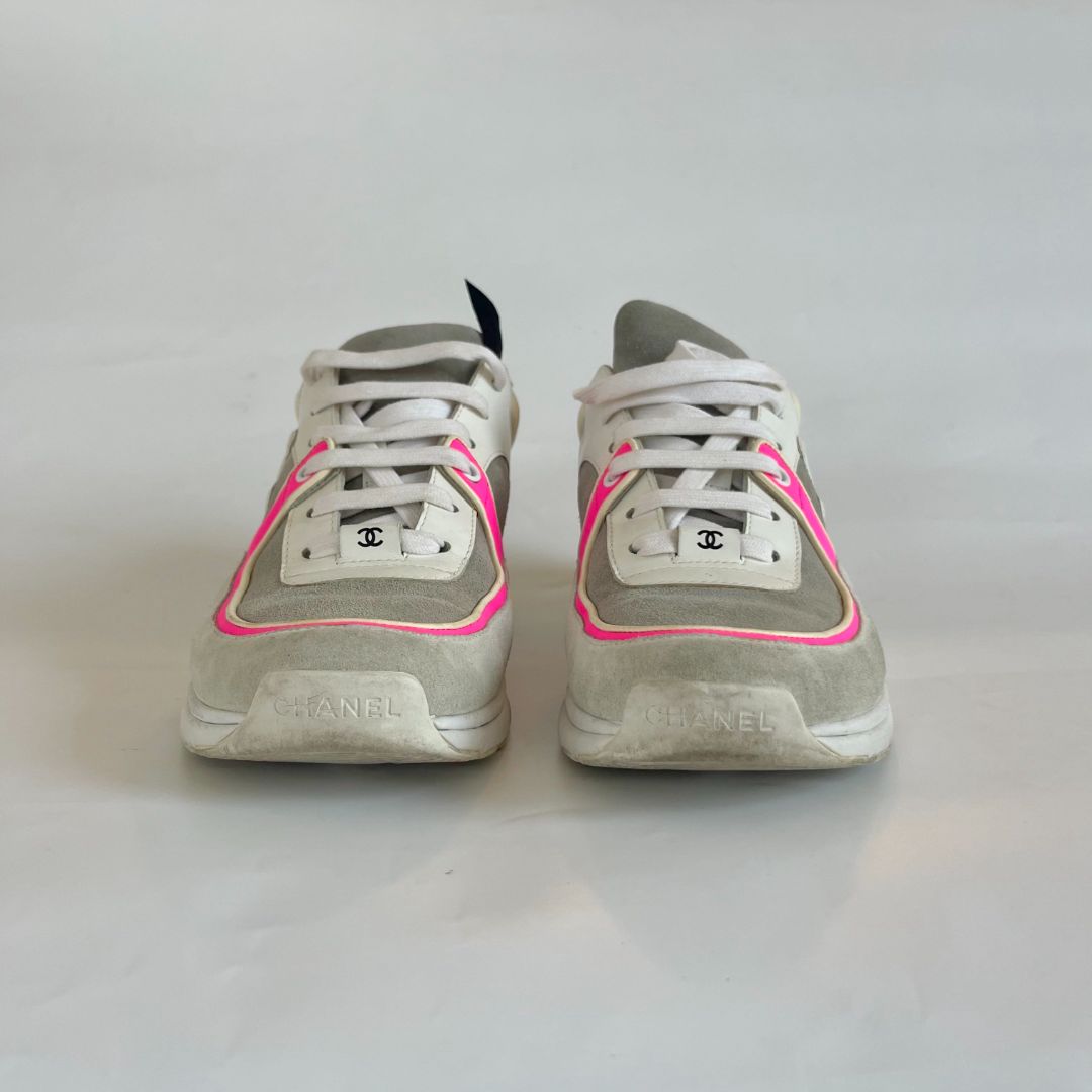 Chanel CC White and Pink Sneakers, 40