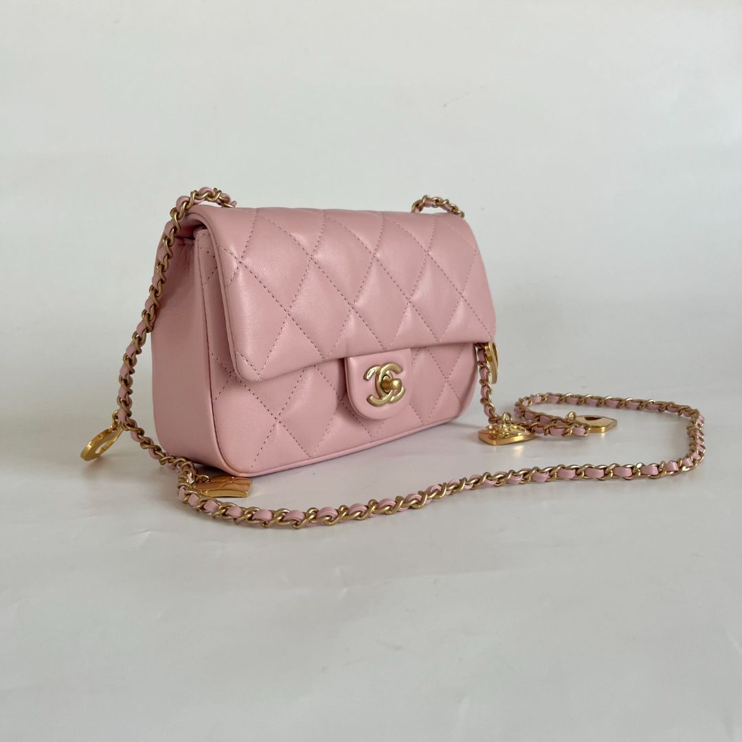CHANEL Timeless Classic Square Flap Chevron Leather Crossbody Bag Pink