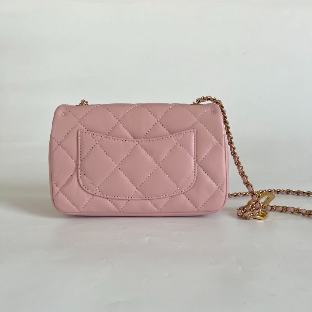 Mini Quilted Flap Square Bag With Bag Charm