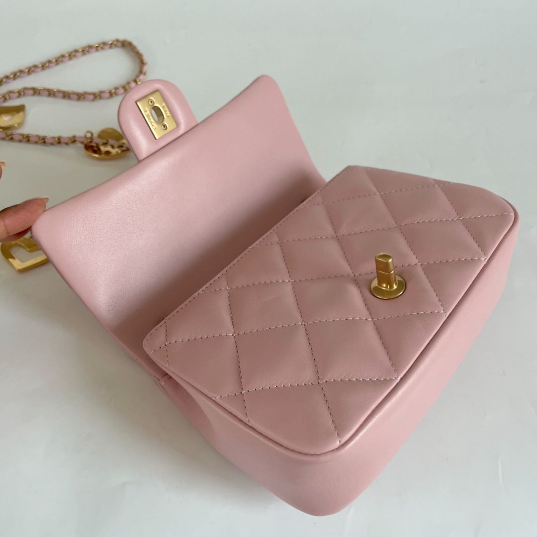 Pink leather flap purse