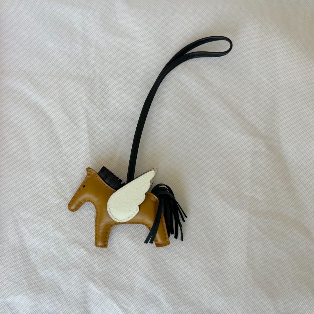 Hermes Nata Sesame Black Leather Rodeo Pegase Bag Charm