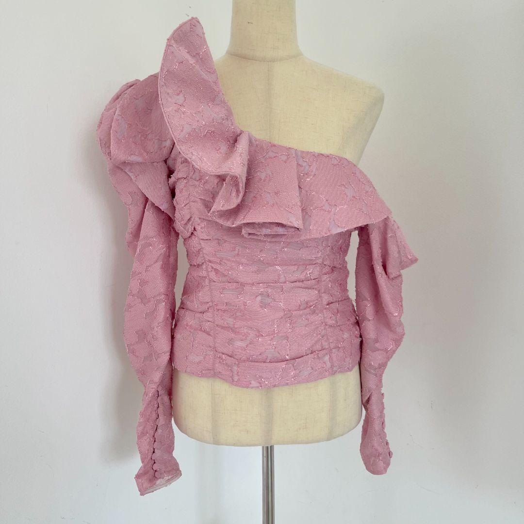 Self portrait pink tube one shoulder long sleeve top