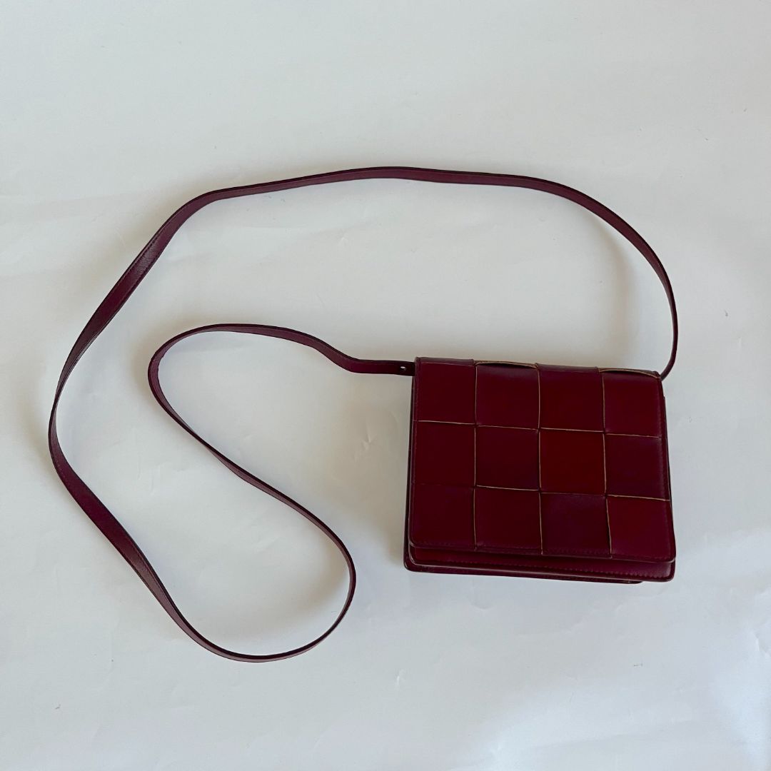 Bottega Veneta Burgundy Leather Mini Cassette Crossbody Bag