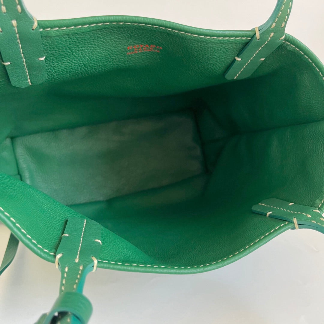 Goyard Goyardine Green Anjou Mini Reversible Tote Bag Silver