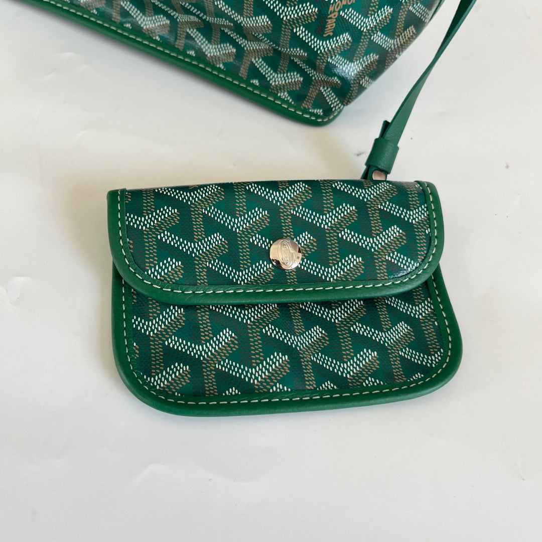 Goyard Goyardine Green Anjou Mini Reversible Tote Bag Palladium Hardware