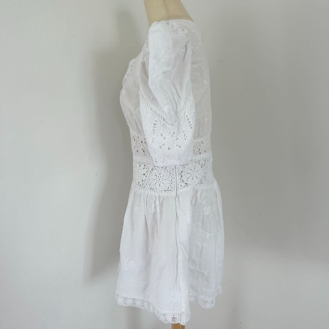 LoveShackFancy white embroidered cotton mini dress