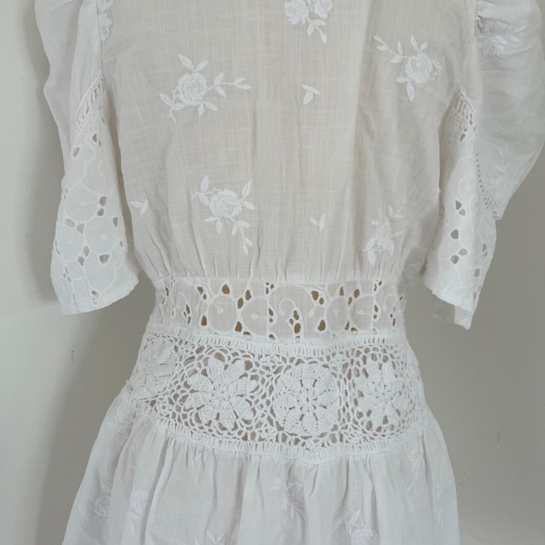 LoveShackFancy white embroidered cotton mini dress